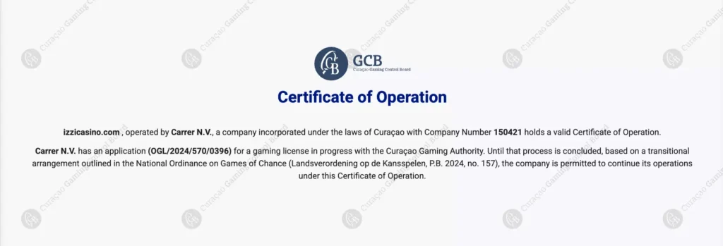 Лицензия онлайн казино Иззи